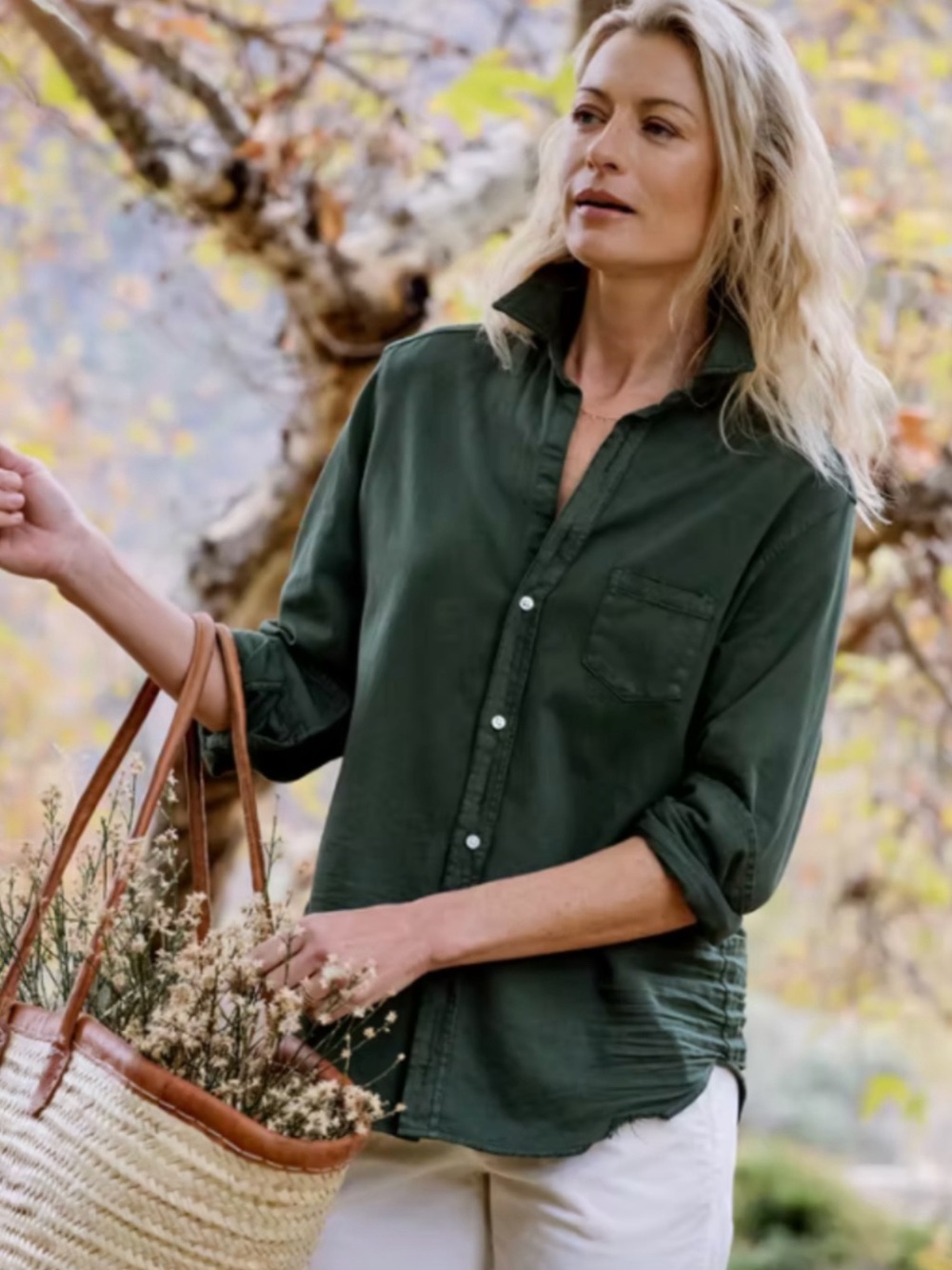 Frank & Eileen Barry Tailored Button Up Denim Shirt Forest Green
